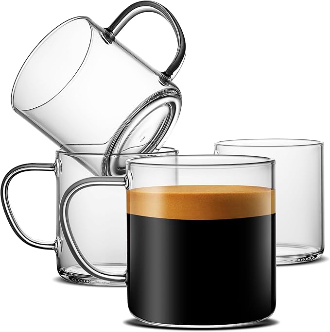 Bestntc Clear Glass Coffee Mugs Set Heat Resistant Lightweight Cups