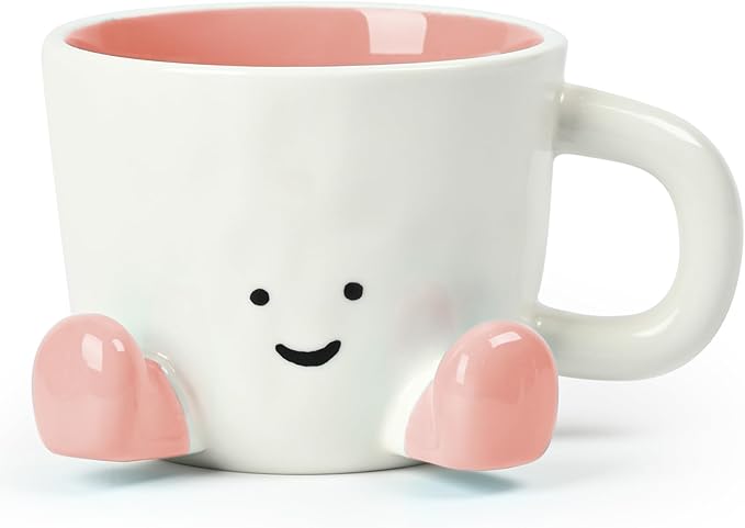 Bestntc Cute Pink Ceramic Coffee Mug Funny Gift for Women