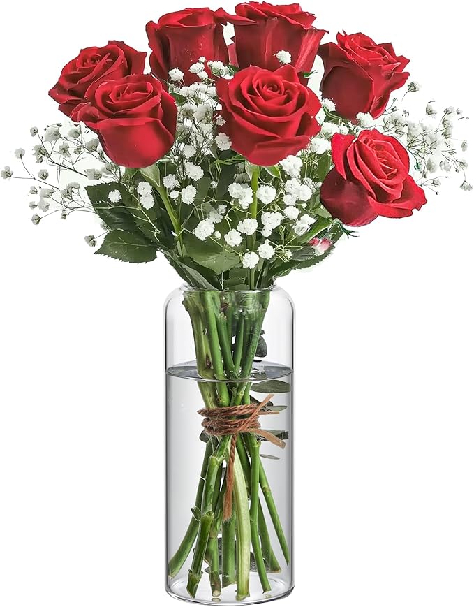 Bestntc Clear Glass Flower Vase 8 Inch Decorative Home Centerpiece