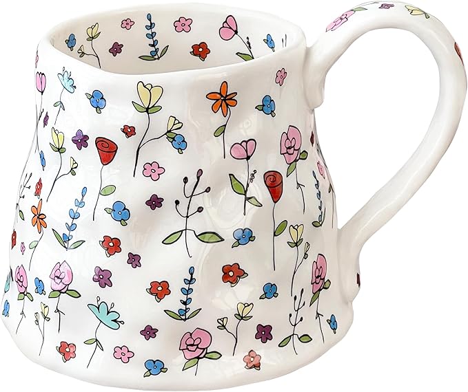 Bestntc Large Pink Floral Ceramic Coffee Mug 20oz Cute Gift