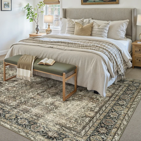 Selma Persian Vintage Brown Short Pile Distressed Washable Rug