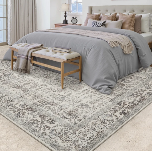 Sylva Vintage Persian Floral Taupe Distressed Washable Rug