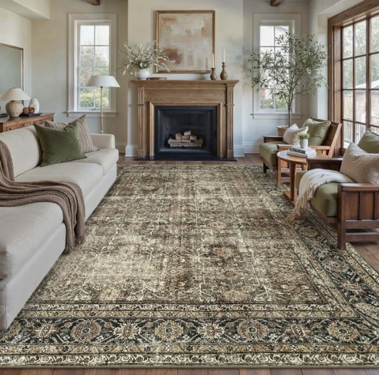 Selma Persian Vintage Brown Short Pile Distressed Washable Rug