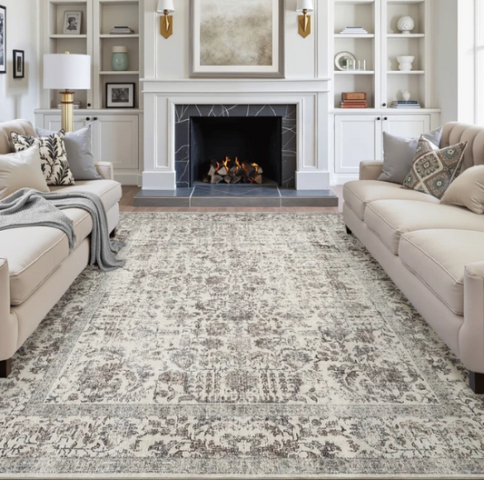Sylva Vintage Persian Floral Taupe Distressed Washable Rug