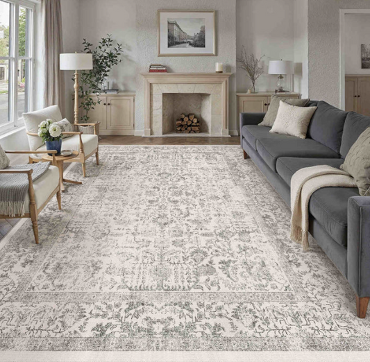 Sylva Vintage Persian Floral Gray Distressed Washable Rug